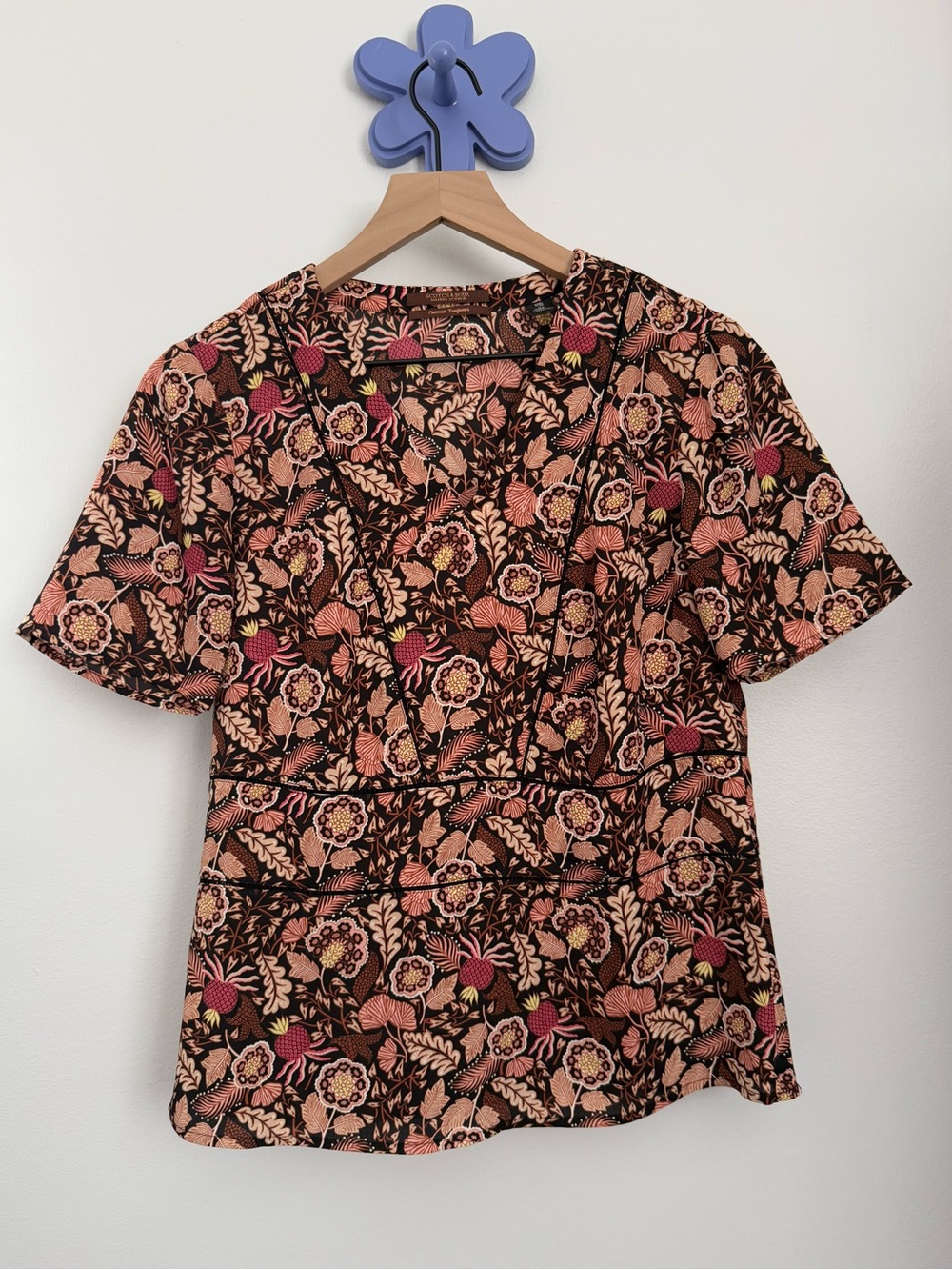 Scotch & Soda XS Floral Blouse Orange Brown Boho Spring Office Fall Career